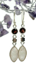 Load image into Gallery viewer, Rose Quartz &amp; Garnet Earrings, Sterling Silver, Double Drops, Romance Stone, Love Rock - GemzAustralia 