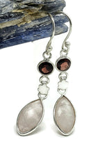 Load image into Gallery viewer, Rose Quartz &amp; Garnet Earrings, Sterling Silver, Double Drops, Romance Stone, Love Rock - GemzAustralia 
