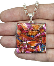Load image into Gallery viewer, Oyster Turquoise Pink Opal Pendant, Square, Sterling Silver, Copper Turquoise, Love Stone - GemzAustralia 