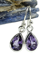 Load image into Gallery viewer, eardrop Amethyst Earrings, 925 Sterling Silver, bezel Set, Powerful Stone - GemzAustralia 