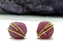 Load image into Gallery viewer, Raw Ruby Studs, July Birthstone, Gold Plated Sterling Silver, Rough Gemstones, Natural - GemzAustralia 