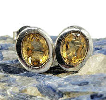 Load image into Gallery viewer, 6 Carat Citrine Studs, November Birthstone, Oval Faceted, Sterling Silver, Birthstone Studs - GemzAustralia 