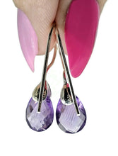 Load image into Gallery viewer, Amethyst Earrings, February Birthstone, 4.3 carats, Sterling Silver, Pear Shaped - GemzAustralia 