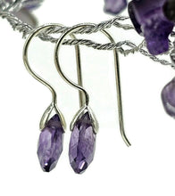 Load image into Gallery viewer, Amethyst Earrings, February Birthstone, 4.3 carats, Sterling Silver, Pear Shaped - GemzAustralia 