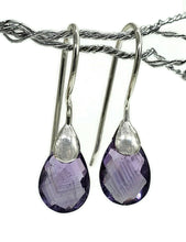 Load image into Gallery viewer, Amethyst Earrings, February Birthstone, 4.3 carats, Sterling Silver, Pear Shaped - GemzAustralia 
