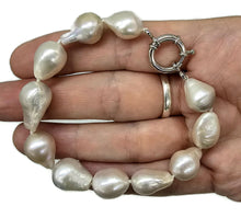 Load image into Gallery viewer, Baroque Pearl Bracelet, June Birthstone, 925 Sterling Silver, White Pink Baroque Pearl - GemzAustralia 