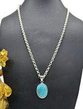 Load image into Gallery viewer, Blue Turquoise Pendant, Sterling Silver, Oval Shaped, Protection Stone, Love Rock - GemzAustralia 