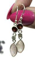 Load image into Gallery viewer, Rose Quartz &amp; Garnet Earrings, Sterling Silver, Double Drops, Romance Stone, Love Rock - GemzAustralia 