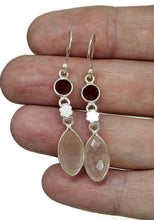 Load image into Gallery viewer, Rose Quartz &amp; Garnet Earrings, Sterling Silver, Double Drops, Romance Stone, Love Rock - GemzAustralia 