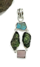 Load image into Gallery viewer, Turquoise, Chrome Diopside &amp; Pink Opal Pendant, Sterling Silver, Protection Stone - GemzAustralia 