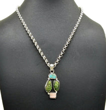 Load image into Gallery viewer, Turquoise, Chrome Diopside &amp; Pink Opal Pendant, Sterling Silver, Protection Stone - GemzAustralia 