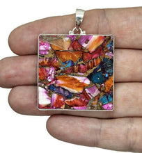 Load image into Gallery viewer, Oyster Turquoise Pink Opal Pendant, Square, Sterling Silver, Copper Turquoise, Love Stone - GemzAustralia 