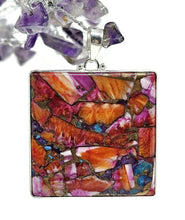 Load image into Gallery viewer, Oyster Turquoise Pink Opal Pendant, Square, Sterling Silver, Copper Turquoise, Love Stone - GemzAustralia 
