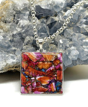Load image into Gallery viewer, Oyster Turquoise Pink Opal Pendant, Square, Sterling Silver, Copper Turquoise, Love Stone - GemzAustralia 