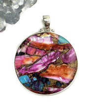 Load image into Gallery viewer, Statement Pink Opal &amp; Oyster Turquoise Pendant, Round, Sterling Silver, Copper Turquoise - GemzAustralia 