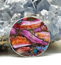 Load image into Gallery viewer, Statement Pink Opal &amp; Oyster Turquoise Pendant, Round, Sterling Silver, Copper Turquoise - GemzAustralia 