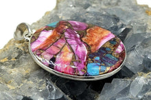 Load image into Gallery viewer, Statement Pink Opal &amp; Oyster Turquoise Pendant, Round, Sterling Silver, Copper Turquoise - GemzAustralia 