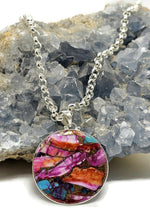 Load image into Gallery viewer, Statement Pink Opal &amp; Oyster Turquoise Pendant, Round, Sterling Silver, Copper Turquoise - GemzAustralia 