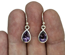 Load image into Gallery viewer, eardrop Amethyst Earrings, 925 Sterling Silver, bezel Set, Powerful Stone - GemzAustralia 