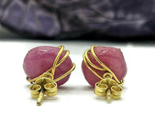 Load image into Gallery viewer, Raw Ruby Studs, July Birthstone, Gold Plated Sterling Silver, Rough Gemstones, Natural - GemzAustralia 