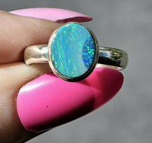Load image into Gallery viewer, Australian Opal Ring, October Birthstone, Size P, Sterling Silver, Oval Shaped - GemzAustralia 