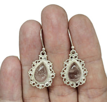 Load image into Gallery viewer, Vintage Style Rose Quartz Earrings, Sterling Silver, Pear shaped, Cabochon Gemstone - GemzAustralia 