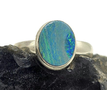 Load image into Gallery viewer, Australian Opal Ring, October Birthstone, Size P, Sterling Silver, Oval Shaped - GemzAustralia 