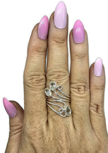 Load image into Gallery viewer, Prasiolite Wrap Around Ring, Size R, Sterling Silver, Three Stone Ring, Green Amethyst - GemzAustralia 