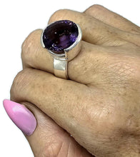 Load image into Gallery viewer, 23 Carat Round Amethyst Ring, size 10, Sterling Silver, AAA Gem, Protection Amulet - GemzAustralia 
