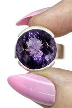 Load image into Gallery viewer, 23 Carat Round Amethyst Ring, size 10, Sterling Silver, AAA Gem, Protection Amulet - GemzAustralia 