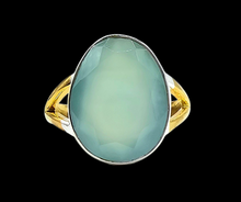 Load image into Gallery viewer, Blue Chalcedony Ring, Size 7.75, two tone ring, Oval Faceted, Sterling Silver, Ethereal soft Blue Translucence, Creative Stone - GemzAustralia 