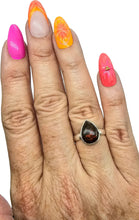 Load image into Gallery viewer, Red Ammolite Ring, Size 6.75, Sterling Silver, Pear Shaped, Fossilized Ammonite, Opal like Gemstone, Wisdom Stone, Growth Stone