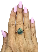 Load image into Gallery viewer, Rough Labradorite Ring, Size 9, Sterling Silver, Pear Shaped, Blue Green Labradorite, Deflects unwanted Energy - GemzAustralia 