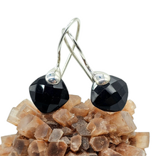 Load image into Gallery viewer, Black Onyx Earrings, Diamond Checkerboard faceted, Sterling Silver, Protection Stone, lucky Gemstone - GemzAustralia 
