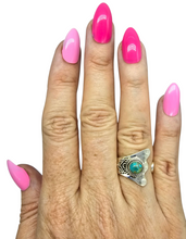 Load image into Gallery viewer, Blue Green Turquoise Ring, Adjustable, Sterling Silver, Round Shaped, Protection Stone, Love Stone, December Birthstone - GemzAustralia 