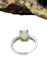 Load image into Gallery viewer, Solid Ethiopian Opal &amp; White Sapphire Ring, Size P, Adjustable, Sterling Silver, October Birthstone, Aura Stone, Psychic Stone - GemzAustralia 