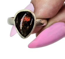 Load image into Gallery viewer, Red Ammolite Ring, Size 6 3/4, Sterling Silver, Pear Shaped, Opal like Gemstone, Fossilized Shell of Ammonite - GemzAustralia 
