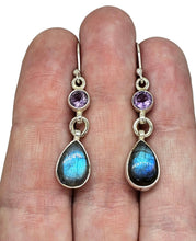 Load image into Gallery viewer, Labradorite &amp; Amethyst Earrings, Sterling Silver, Round/Pear Design, Mystical Magical Gemstone, Companion through Change - GemzAustralia 