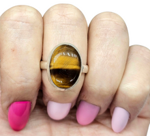 Load image into Gallery viewer, Tiger's Eye Ring, Size 9, Sterling Silver, Oval Shaped, Kundalini Awakening, Courage Gemstone, Protection Amulet, Leo Zodiac - GemzAustralia 