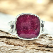 Load image into Gallery viewer, Cushion cut Ruby Ring, Size 9, 40th Anniversary Stone, 12 carats, Sterling Silver, July Birthstone, Energy Stone - GemzAustralia 
