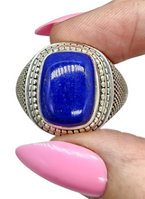 Load image into Gallery viewer, Men's Lapis Lazuli Ring, Size 13, Sterling Silver, Bold Oversized Rectangle Shape, Protection Gemstone - GemzAustralia 