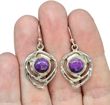 Load image into Gallery viewer, Purple Mojave Turquoise Earrings, Sterling Silver, Abstract Leaf Design, Goddess Gemstone, Protection Gemstone, Statement handcrafted - GemzAustralia 
