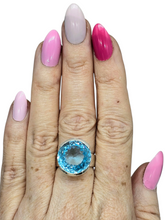 Load image into Gallery viewer, AAA Swiss Blue Topaz Ring, Size O 1/2, Sterling Silver, 28 Carats, Round Facet, Stone of Love - GemzAustralia 