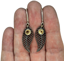 Load image into Gallery viewer, Citrine Earrings, Leaf Design, Sterling Silver, November Birthstone, Luck &amp; Fortune Stone, Wealth and Success Stone - GemzAustralia 