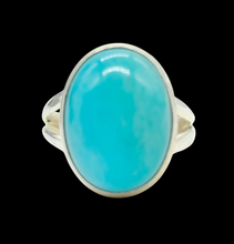 Load image into Gallery viewer, Peruvian Amazonite Ring, Size 7, Sterling Silver, Natural Glowing Seafoam Blue Green Colour, Amazing Natural Gemstone - GemzAustralia 
