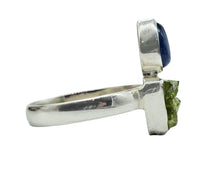 Load image into Gallery viewer, Blue Kyanite and Raw Peridot Ring, Size 9, Sterling Silver, Two Stone Ring, Visionary Gemstone, Loyalty Stone