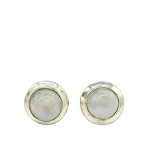 Load image into Gallery viewer, Round Rainbow Moonstone Studs, June Birthstone, Sterling Silver, Goddess Stone, Protection Stone, Love Rock, Psychic Gem - GemzAustralia 