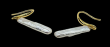 Load image into Gallery viewer, Long Rectangle Biwa Pearl Earrings, Gold Plated Sterling Silver, June Birthstone, Highly Lustrous Pearls, Freshwater Pearls, Japanese - GemzAustralia 