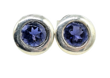 Load image into Gallery viewer, Iolite Studs, Water Sapphire, Round Faceted, Sterling Silver, Blue Violet Gemstone, Connects to Angels, Viking's Compass - GemzAustralia 