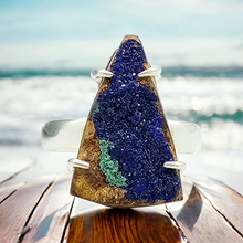 Load image into Gallery viewer, Raw Azurite Ring, size N, Sterling Silver, Triangle Shape, Rough Gemstone, Enhances Creativity - GemzAustralia 